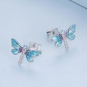 Solid 925 Signature Silver Dragonflies At Disco Earrings