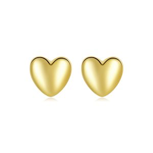 Solid 925 Signature Silver Queen Of Hearts Stud Earrings In Gold