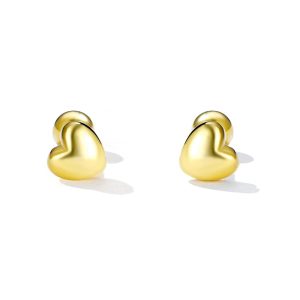 Solid 925 Signature Silver Queen Of Hearts Stud Earrings In Gold