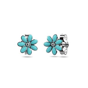 Solid 925 Signature Silver Victorian Teal Petals Stud Earrings