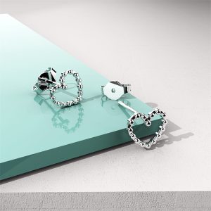 Solid 925 Signature Silver Iron Heart Open Stud Earrings