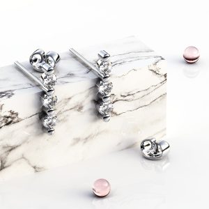 Triple Zircon Cluster Stud Earrings In White Gold