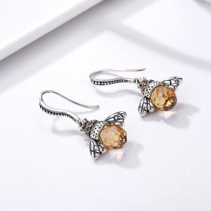 Solid 925 Sterling Silver Lady Bee Drop Earrings