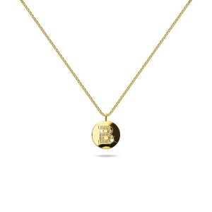 Solid 925 Sterling Silver Initial Alphabet Personalised Disc Necklace- B
