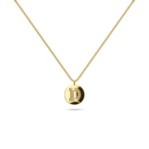 Solid 925 Sterling Silver Initial Alphabet Personalised Disc Necklace- D