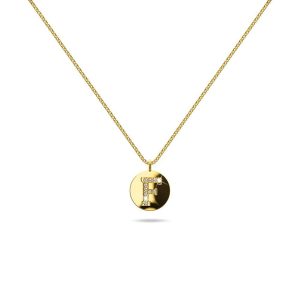 Solid 925 Sterling Silver Initial Alphabet Personalised Disc Necklace- F