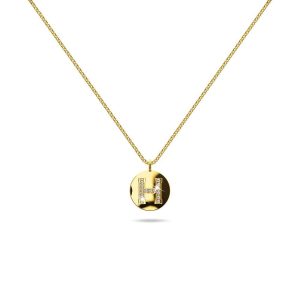 Solid 925 Sterling Silver Initial Alphabet Personalised Disc Necklace- H