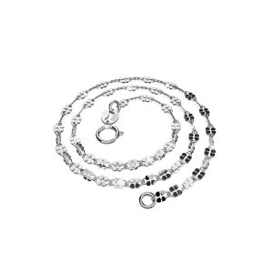 Solid 925 Sterling Silver Fancy Clover Link Chain Necklace in White Gold Layered