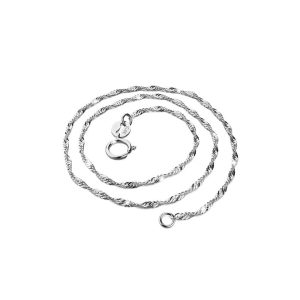 Solid 925 Sterling Silver Singapore Chain Necklace in White Gold Layered