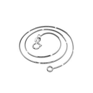 Solid 925 Sterling Silver Box Chain Necklace in White Gold Layered