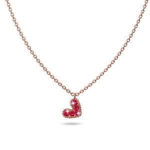 Solid 925 Sterling Silver Bright Red Corundum Crystals Heart-Shaped Pendant Necklace