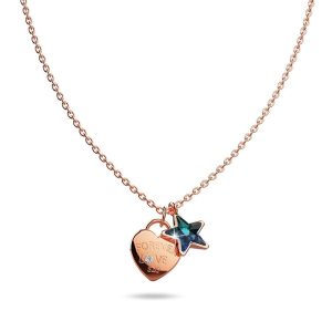 Solid 925 Sterling Silver Rose Gold Filled Heart-Shaped Pendant and Bermuda Blue Starred Necklace Embellished with Crystals from Swarovski®