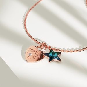 Solid 925 Sterling Silver Rose Gold Filled Heart-Shaped Pendant and Bermuda Blue Starred Necklace Embellished with Crystals from Swarovski®