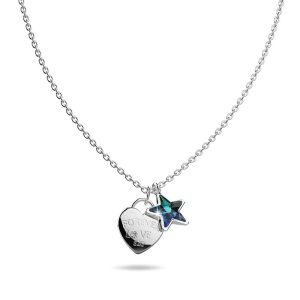 Solid 925 Sterling Silver Heart-Shaped Pendant and Bermuda Blue Necklace Embellished with Crystals from Swarovski®