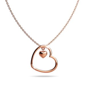 Solid 925 Sterling Silver Rose Gold Filled Joined Heart-Shaped Pendant Necklace
