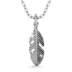 Solid 925 Sterling Silver Antique Feather Pendant