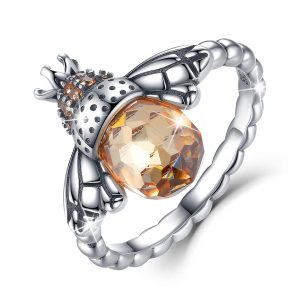 Solid 925 Sterling Silver Zirconia Queen Bee Ring