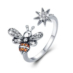 Solid 925 Sterling Silver Snowflake Bee Ring