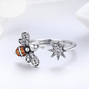 Solid 925 Sterling Silver Snowflake Bee Ring