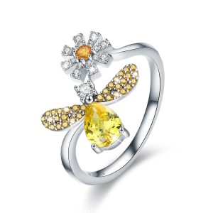 Solid 925 Sterling Silver Darling Bee Daisy Ring