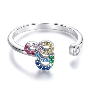 Solid 925 Sterling Silver Colourful Rainbow Alphabet Letter Adjustable Rings - G
