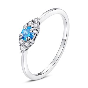 Solid 925 Sterling Silver Blue Centred Stone Ring