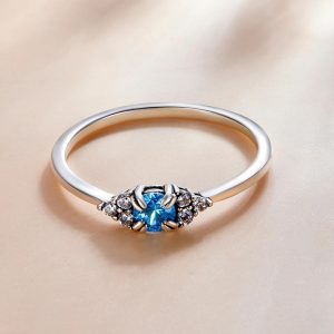 Solid 925 Sterling Silver Blue Centred Stone Ring