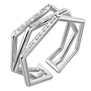 Solid 925 Sterling Silver Clara Geometric Angular Adjustable Stacking Ring