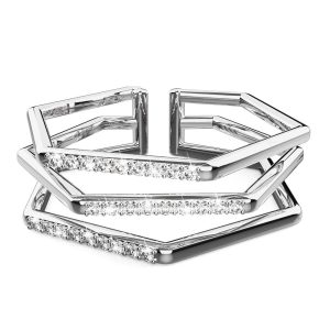 Solid 925 Sterling Silver Clara Geometric Angular Adjustable Stacking Ring