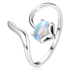 Solid 925 Sterling Silver Foxy Moonstone Ring Adjustable