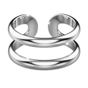 Solid 925 Sterling Silver Duo Band Adjustable Ring
