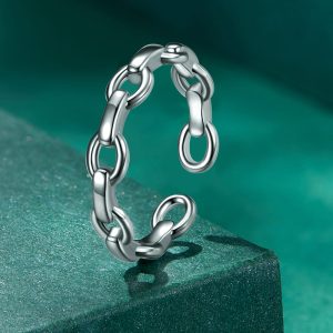 Solid 925 Signature Silver Chain Link Open Cut Ring