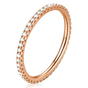 Solid 925 Signature Silver Crystals Queued In Rose Gold Ring