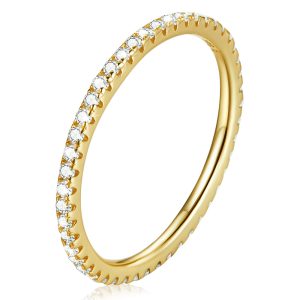 Solid 925 Signature Silver Crystals Queued In Gold Ring