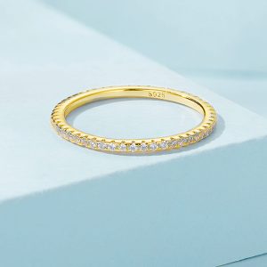 Solid 925 Signature Silver Crystals Queued In Gold Ring