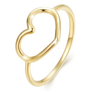 Solid 925 Signature Silver Wide Golden Heart Ring