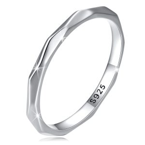 Solid 925 Signature Silver Geometric Slim Ring