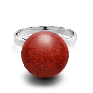 Solid 925 Sterling Silver Tint of Coral Red Ring