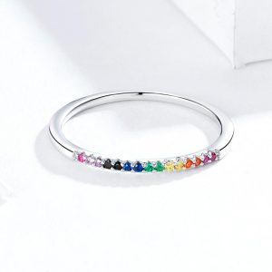 Solid 925 Sterling Silver Rainbow Colourful Casual Ring