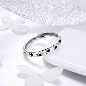 Solid 925 Sterling Silver Animal Pet Paw Print Band Ring