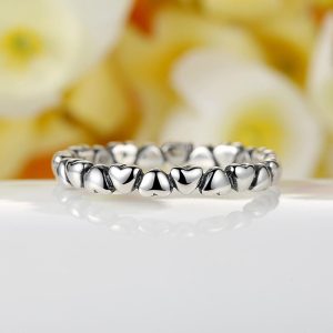 Solid 925 Sterling Silver Many Love Heart Band Ring