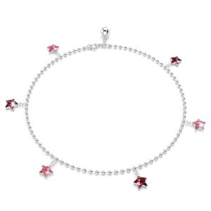 Solid 925 Sterling Silver Star Charm Anklet
