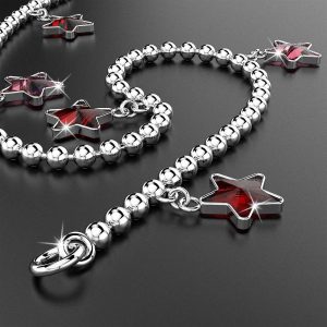 Solid 925 Sterling Silver Star Charm Anklet