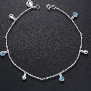 Solid 925 Sterling Silver CZ Charm Anklet 26cm