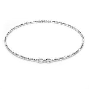 Solid 925 Sterling Silver Infinity Charm Beaded Anklet