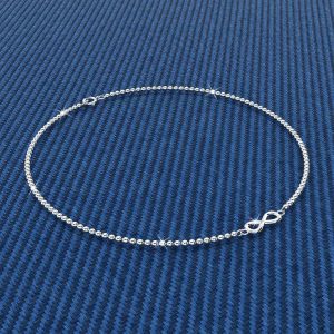 Solid 925 Sterling Silver Infinity Charm Beaded Anklet