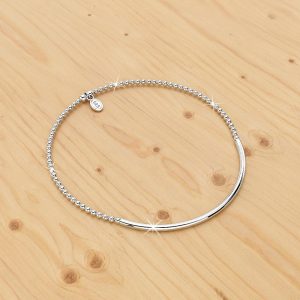 Solid 925 Sterling Silver Simple Beaded with Bar Bracelet