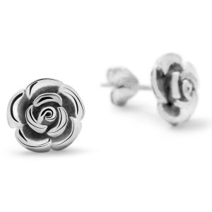 Solid 925 Sterling Silver Silver Rose Studs 7mm