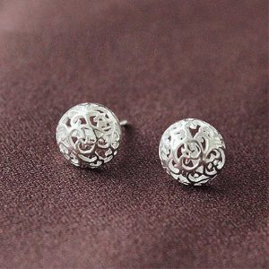 Solid 925 Sterling Silver Filigree Emboss Silver Earrings