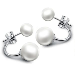Solid 925 Sterling Silver Deuce Silver Pearl Earrings